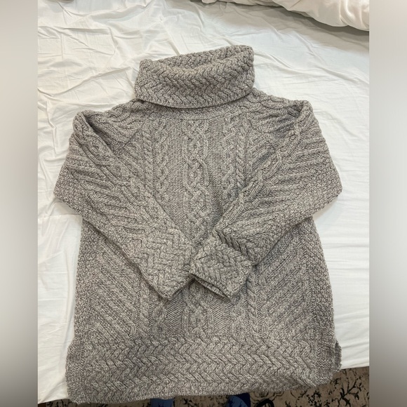 Saol Ireland Fisherman’s Merino Wool turtleneck button cable knit sz L - Picture 2 of 3